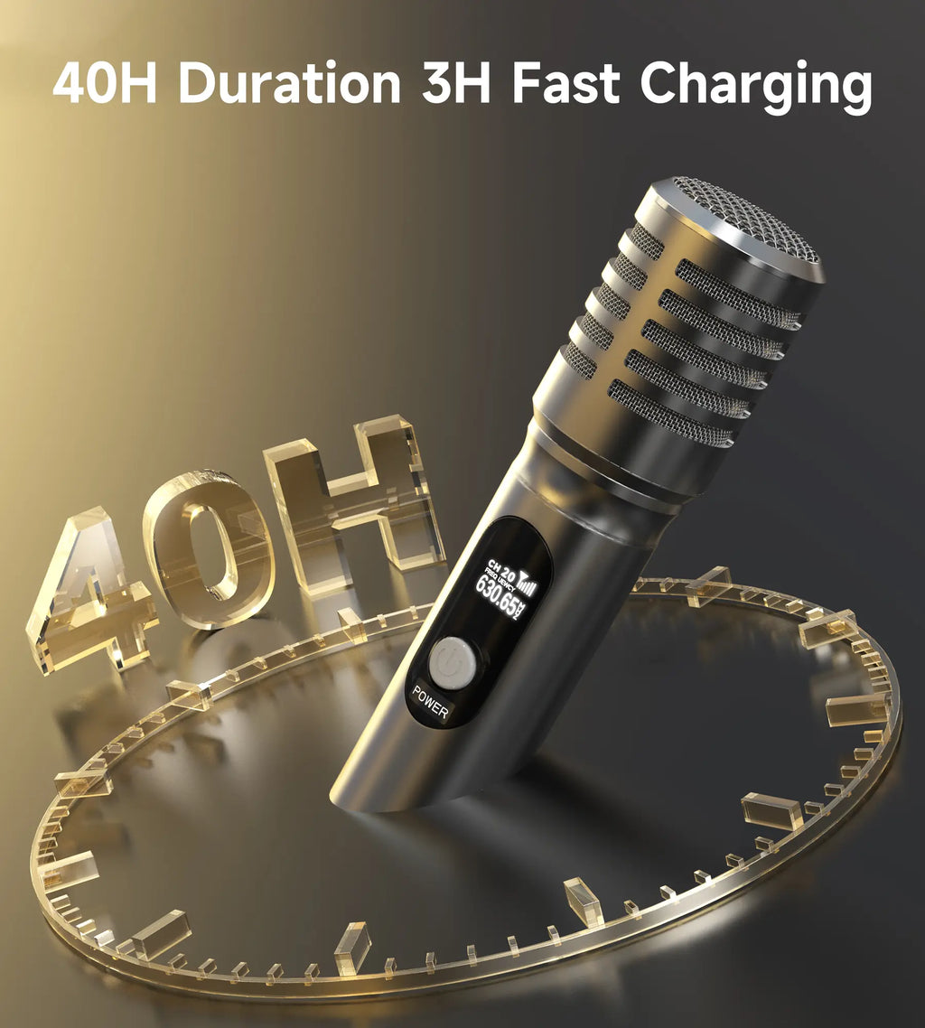 Wireless Microphones, Microphone with One-To-One Chip Connection and Rechargeable Receiver, 40H Duration, 200FT Range Receiving, Less Latency, Metal Construction Microphone for Singing Summerwins