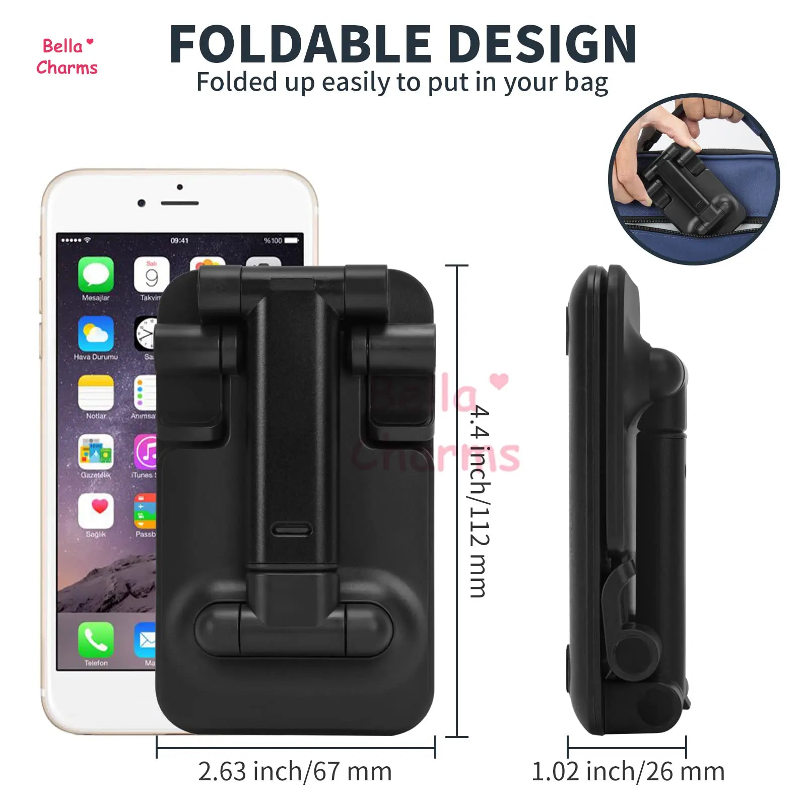 Foldable and Adjustable Cell Phone Stand – Universal Desk Phone Holder Compatible with Iphone and All Smartphones, Stable and Portable Design for Office, Home, and Travel, Ideal for Video Calls, Watching Movies, and Hands-Free Usage