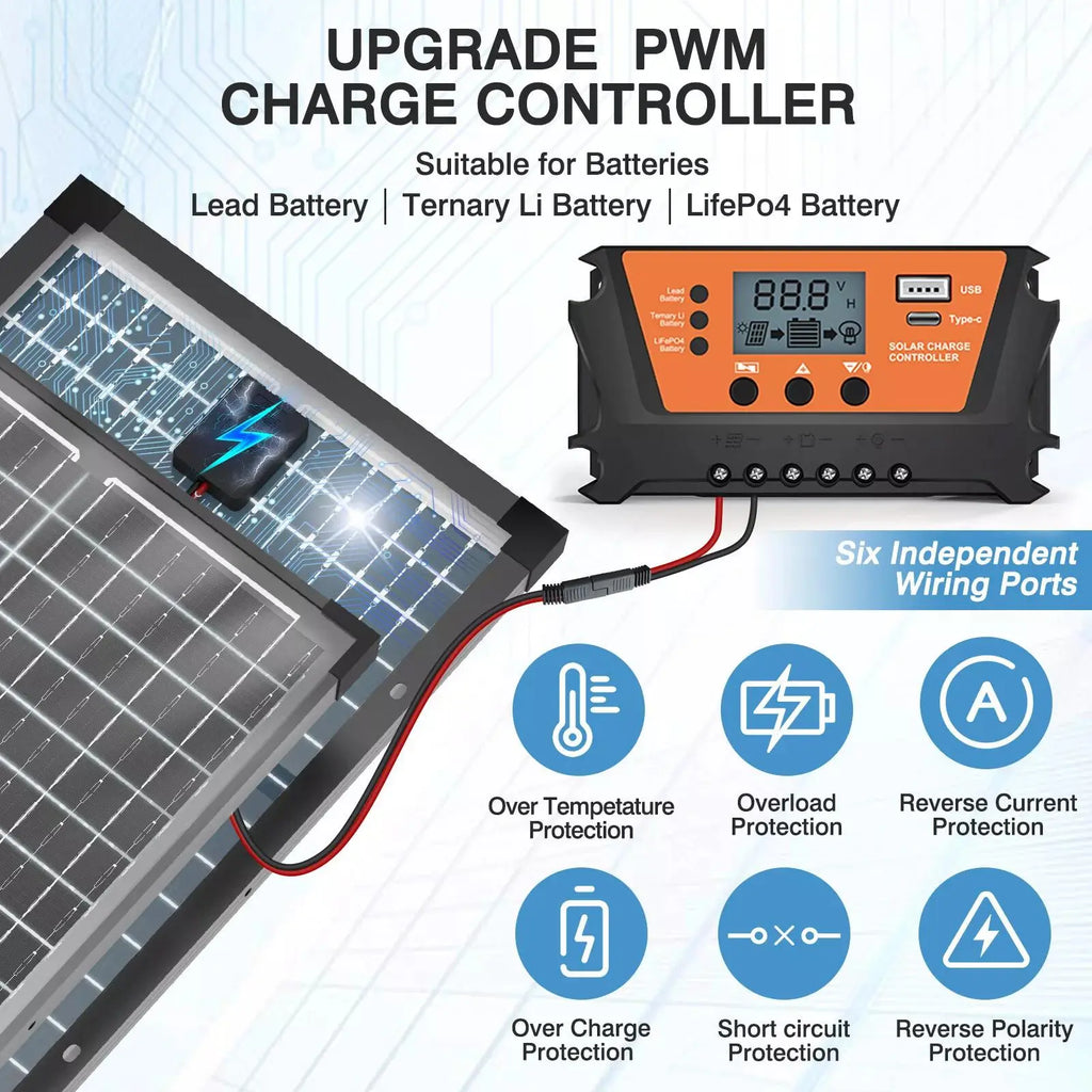 30W Dual-Sided Solar Panel Kit , Monocrystalline Solar Panel Trickle Charger, Suitable for Cars, Rvs, Boats, and Off-Grid Battery Charging, Includes Controller and Adjustable Mounting Brackets, Snow and Wind Resistant Design, Dealsforyoudays