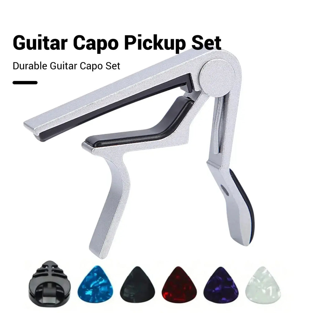 Guitar Capo with Pick Set (7 Counts), Guitar Capo for Acoustic and Electric Guitars with 5 Picks and 1 Holder, Music Accessories