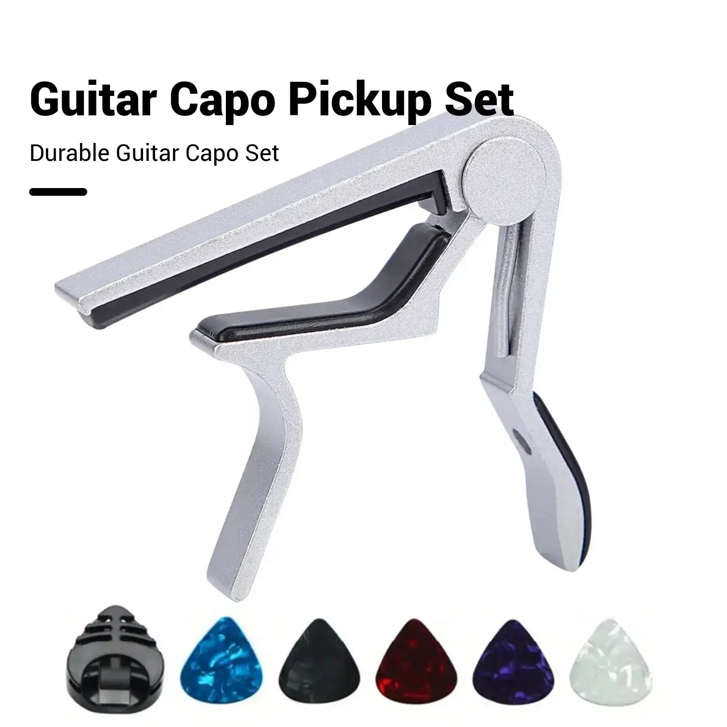 Guitar Capo with Pick Set (7 Counts), Guitar Capo for Acoustic and Electric Guitars with 5 Picks and 1 Holder, Music Accessories