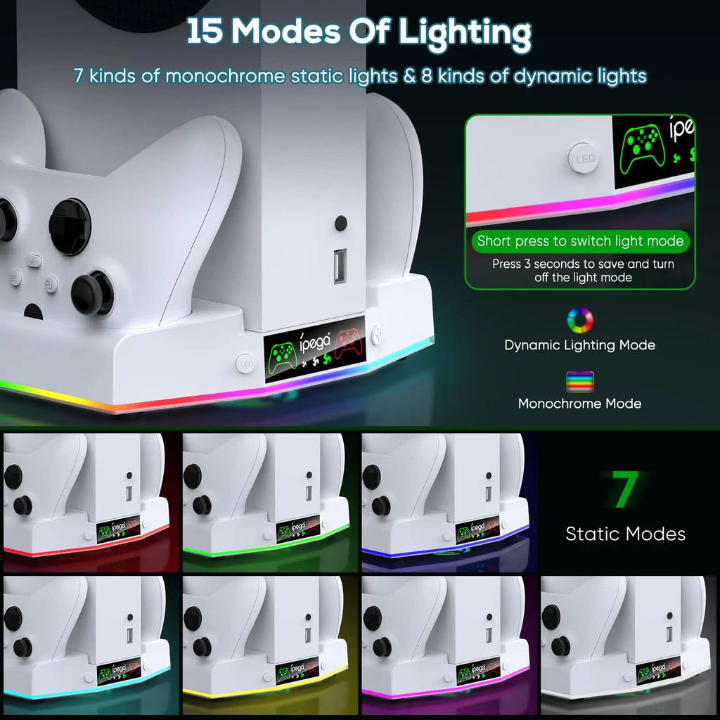 Cooling Fan Stand for Xbox Series S Console - Charging Station for Controller with RGB Light, MENEEA Cooler System&Fast Charger Accessories with 2* 1400Mah Rechargeable Batteries, Headphone Hook White Smartphone Box Controller Xbox Controller