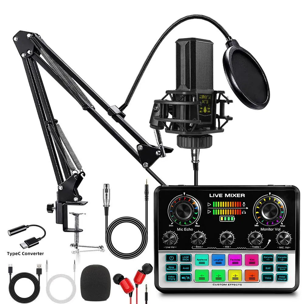 Safring V8S Pro+240 Podcast Equipment Bundle, Recording Function BM800 USB Rechargeable Microphone with Voice Changer, Condenser Mic Studio Package for Podcasting Live Streaming Singing PC Mobile Tiktok Youtube Sound Card Desk Clamp #Summervibes