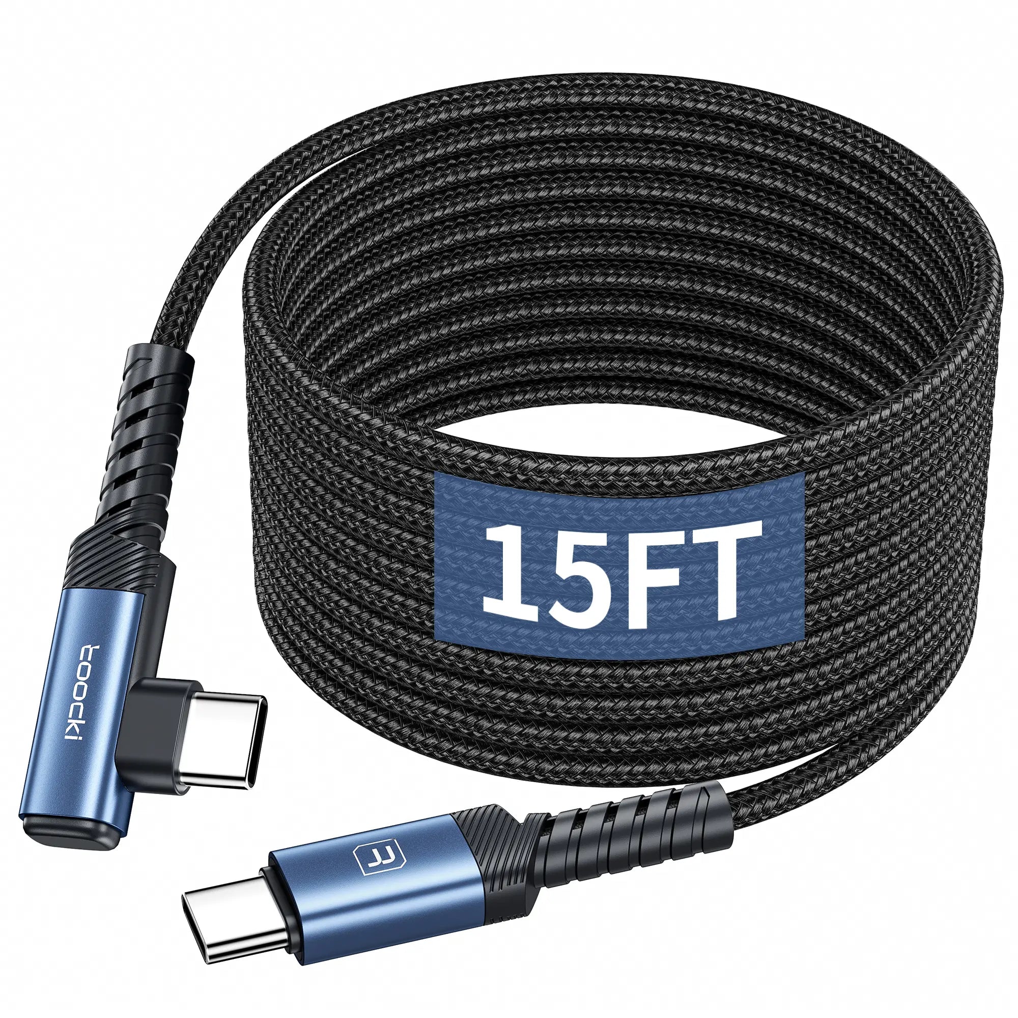 Toocki 15FT 60W USB C to USB C Right Angle Fast Charging Cable for Apple Iphone 15, Samsung Galaxy S24 S23 S22 A15, Ipad Pro/Air, Pixel 5/4 XL, One-Plus 8T, PS5