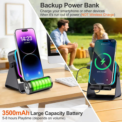 Wireless Bluetooth Induction Speaker, Phone Speaker Amplifier with Colorful Lights Battery, Portable Phone Stand Compatible with Iphone/Ipad/Android/Samsung - Black Party LED