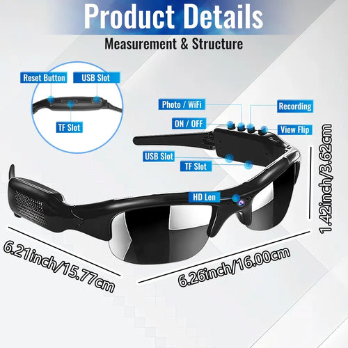 1080P Smart Camera Sunglasses, Wifi Video Recording Glasses, Smart Wireless Glasses, Multifunctional Smart Glasses, Long Battery , UV Protection Lens, Hands-Free Wearable Eyewear for Cycling, Running, Skiing and Travel