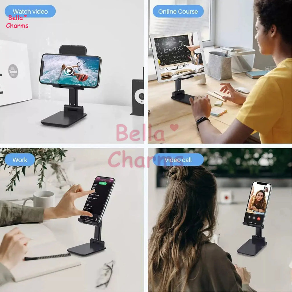 Foldable and Adjustable Cell Phone Stand – Universal Desk Phone Holder Compatible with Iphone and All Smartphones, Stable and Portable Design for Office, Home, and Travel, Ideal for Video Calls, Watching Movies, and Hands-Free Usage