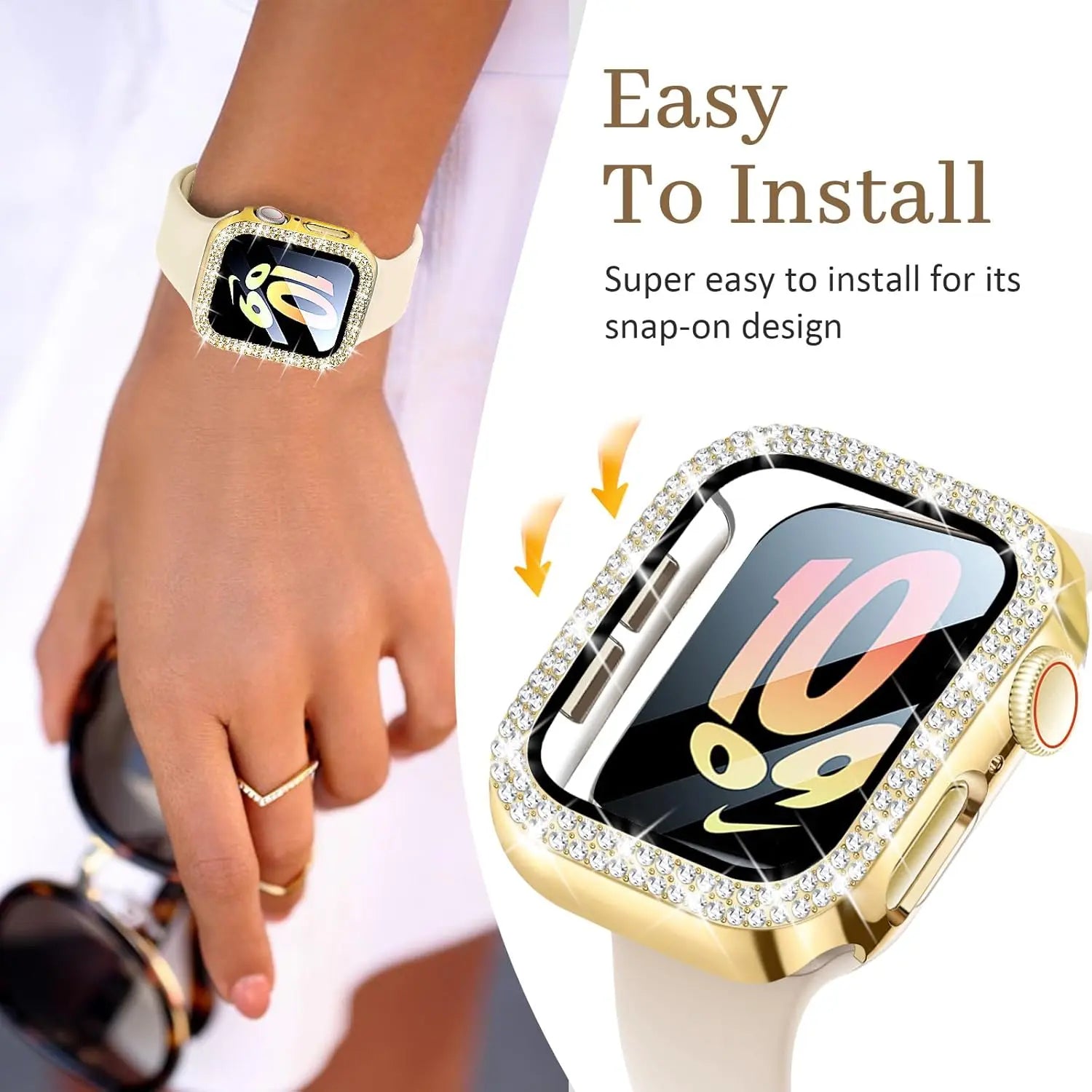 Bling Case with HD Screen Protector Women Compatible with Apple Watch 40Mm Diamond Protective Face Cover PC Frame Protector for Iwatch Series 4/5/6/SE Gold