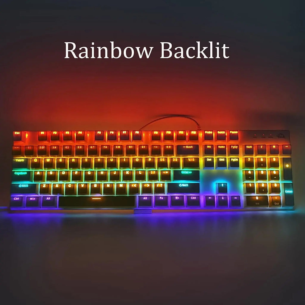 Basaltech K1-Series Wired 104-Key Full Sized Blue Switch Mechanical Keyboard with Backlit, Yellow Keys, and 12 Multimedia Keys for PC Gaming
