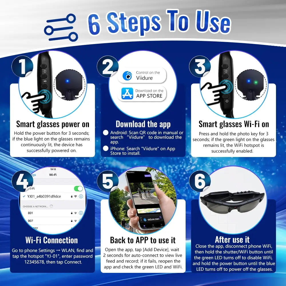 1080P Smart Camera Sunglasses, Wifi Video Recording Glasses, Smart Wireless Glasses, Multifunctional Smart Glasses, Long Battery , UV Protection Lens, Hands-Free Wearable Eyewear for Cycling, Running, Skiing and Travel