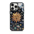Sun & Planet Pattern Phone Case, 2 in 1 Glass & Acrylic Hard Case, TPU Anti-Drop Total Protective Protective Case for Iphone