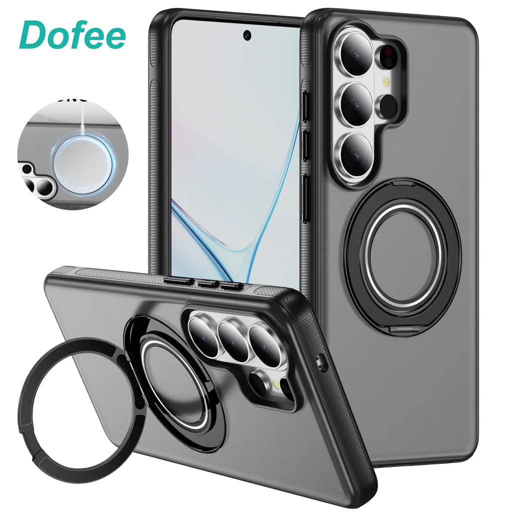 Defee for Samsung Galaxy S26 S25 S24 S23 Ultra Case Skin-Like Frosted Ultra-Thin Phone Case 360° Rotating Ring Holder