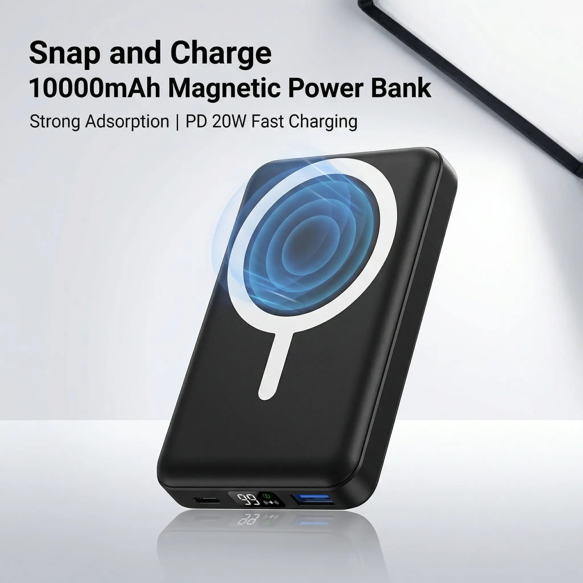 Podoru 10000Mah Magnetic Power Bank for Magsafe, 15W Wireless Portable Charger with LED Display, 20W PD USB-C Fast Charging, Battery Pack for Iphone 17/16/15/14/13/12 Series