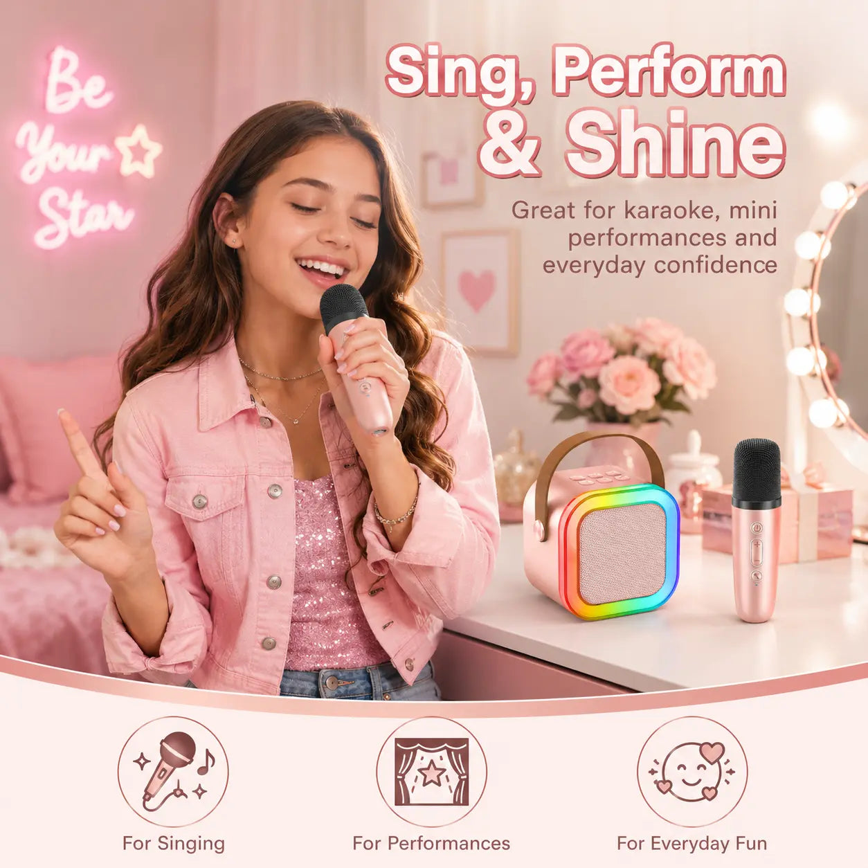 Portable Karaoke Speaker with Voice Changer, Multi-App Sing-Along Speaker for Home Parties, Family Fun & Gifts