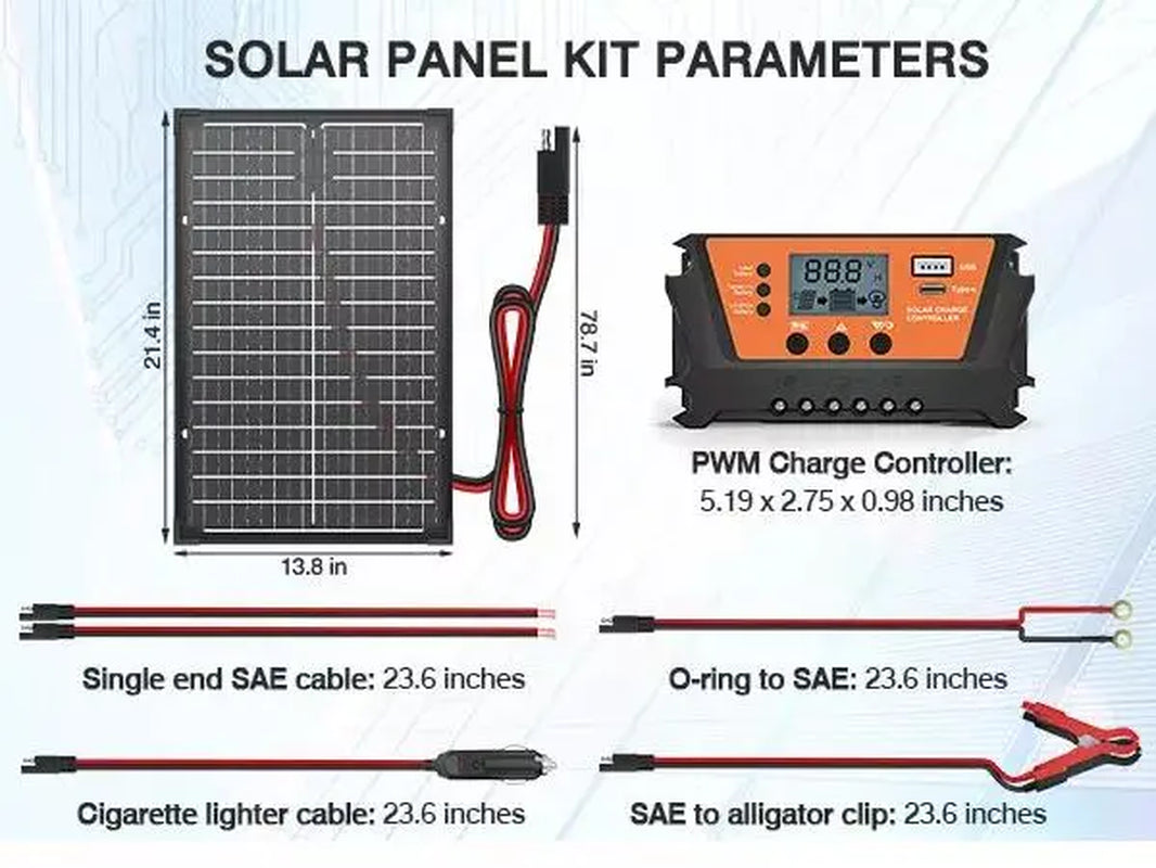 30W Dual-Sided Solar Panel Kit , Monocrystalline Solar Panel Trickle Charger, Suitable for Cars, Rvs, Boats, and Off-Grid Battery Charging, Includes Controller and Adjustable Mounting Brackets, Snow and Wind Resistant Design, Dealsforyoudays