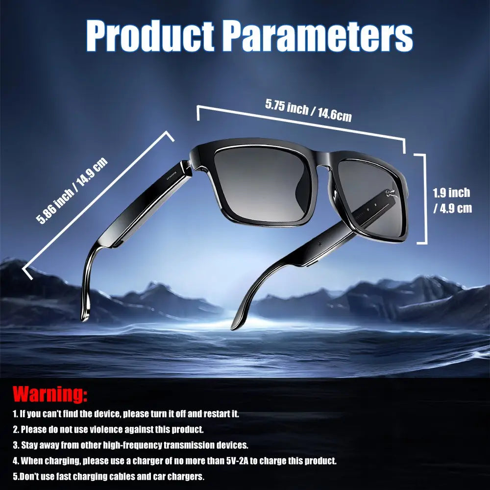 Smart Glasses, Wireless Bluetooth Sunglasses with Open-Ear Audio, Voice Assistant &Touch Control, Hands-Free Calling, UV Protection for Running Driving Work, Wearable Tech Gift for Men Women, Multifunctional Rectangular Smart Glasses