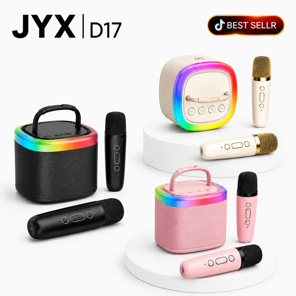 [100% Original] JYX D17 Mini Karaoke Machine Bluetooth Speaker with Wireless Microphones, Powerful Bass & RGB Lights | Portable KTV System for Summer Outdoor Parties, Family Fun & Gifts for Men and Women Mothersdaygift Summerwins Dealsforyoudays