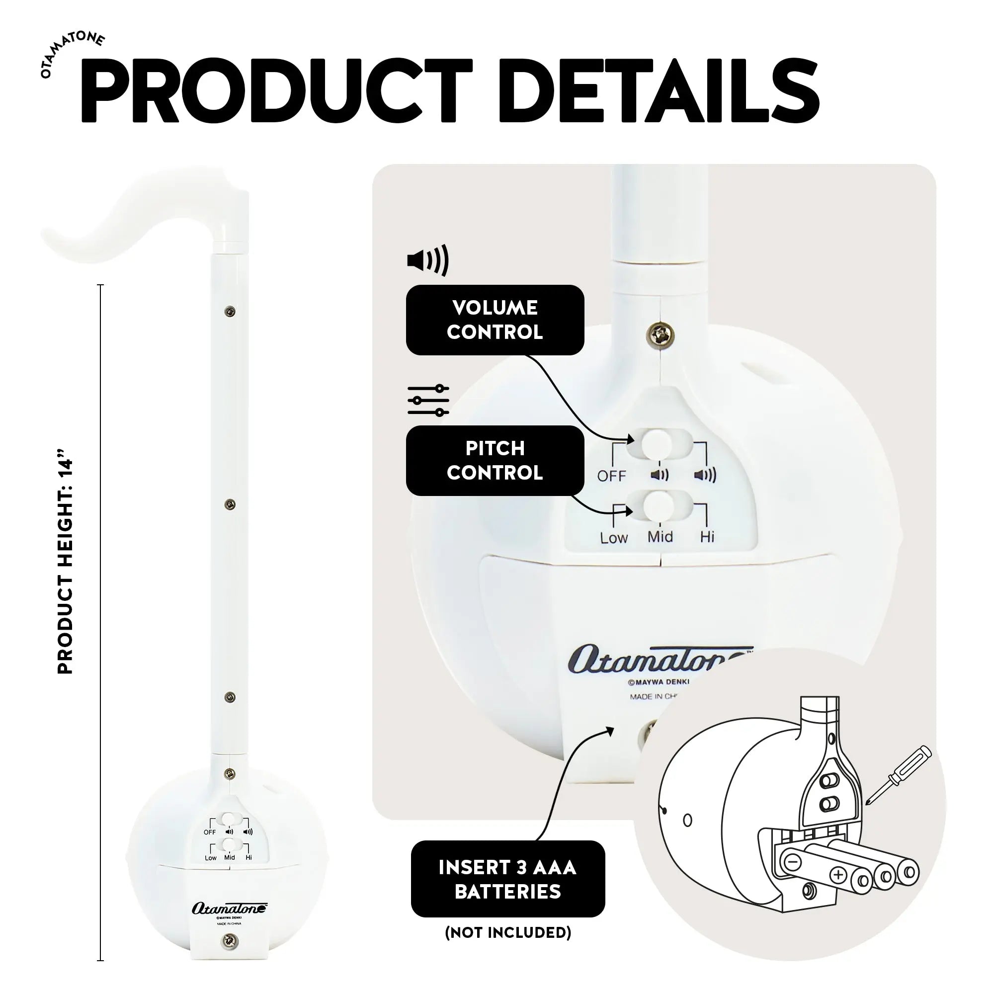 Otamatone Regular [White] - Japanese Musical Instrument Electronic Synthesizer - Maywa Denki Studio - Fun Gift for Children, Teens, & Adults