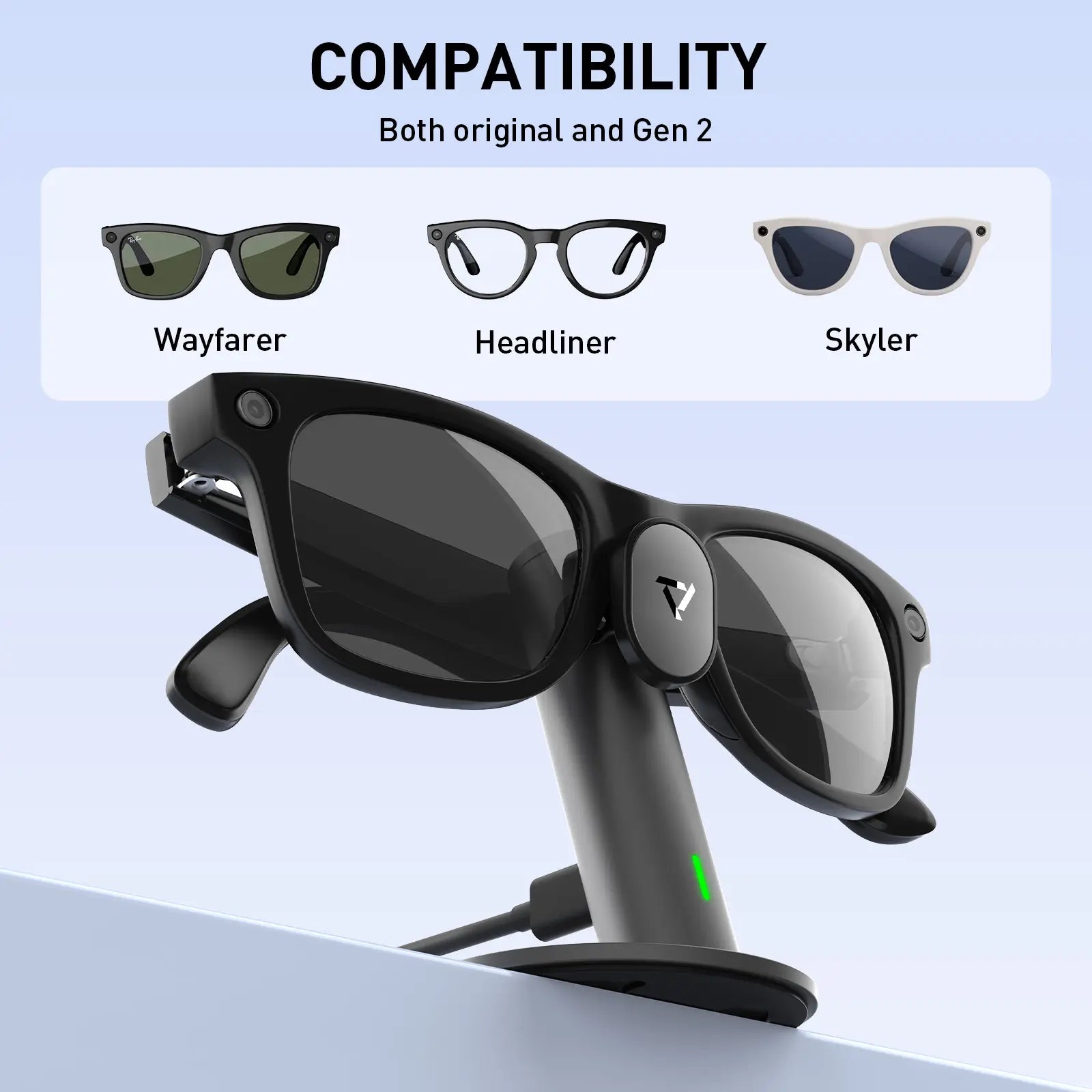PRISMXR Carina S1 Charging Stand for Ray-Ban Meta (Wayfarer / Headliner / Skyler, Gen 1 & 2) | Designed for Seamless Charging | Not Compatible with Oakley / Display / Blayzer | Glasses Not Included