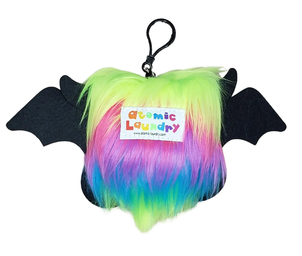 Dj Dazzle Neon Rainbow Floof Monster KEYCHAIN Plush Clip Soft Luxurious Faux Fur with Blue Acrylic Eyes & Black Felt Details
