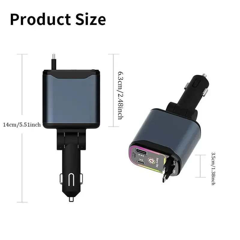 4-In-1 Car Charger, Retractable Automotive Charger, 66W Retractable Car Charger with Star Projector Night Light and LED Decorative Ceiling Light, USB Car Adapter Compatible with Iphone and Samsung, Smart Car Charger GLOBAL PICKS #GLOBAL PICKS