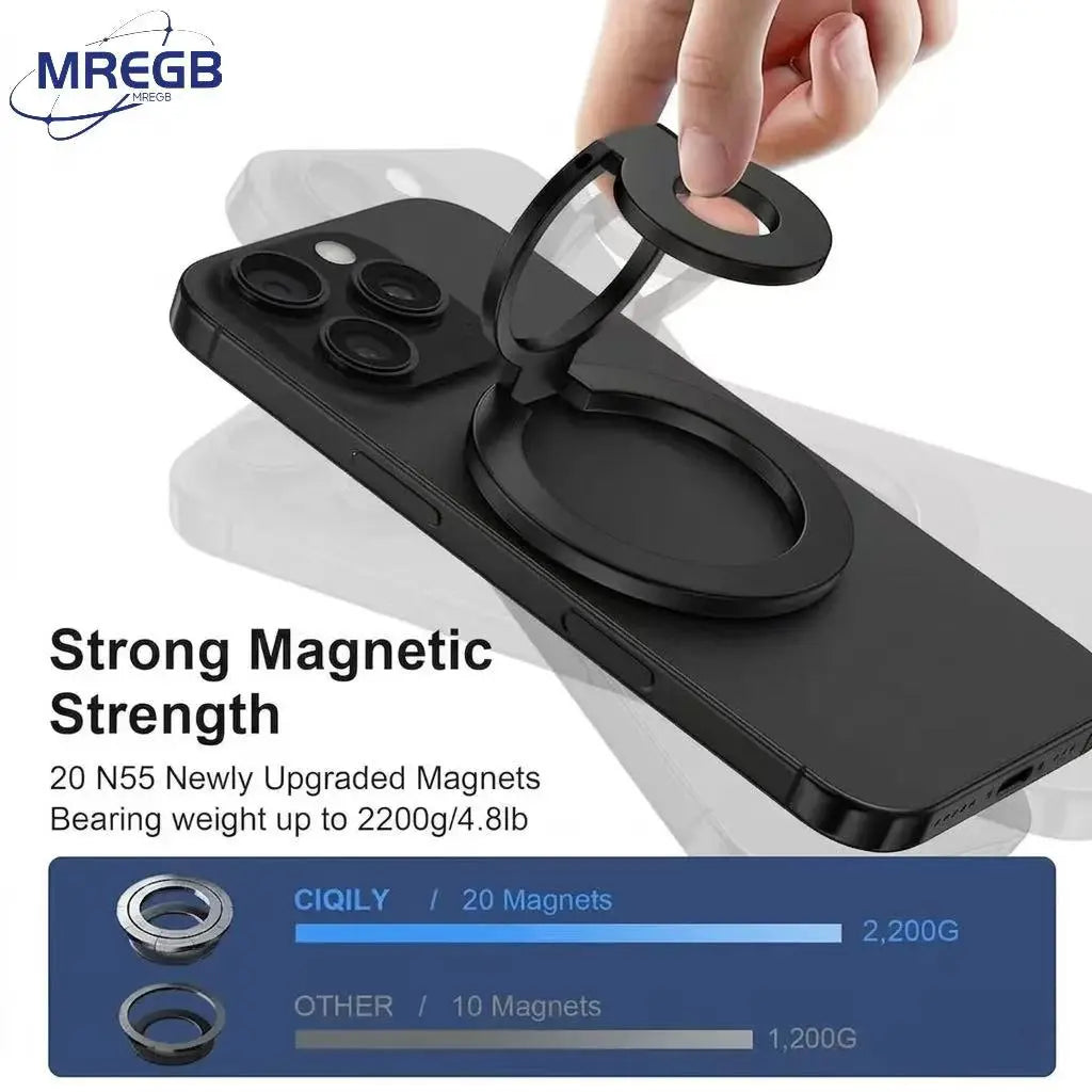 MREGB Magsafe Magnetic Ring Holder Cellphone Stand - N52 Strong Magnet, 360° Adjustable Dual-Axis, 3-Fold Metal Socket, Phone Accessories for Iphone 15/14/13/12 Pro Max, Samsung Smartphones, Mobile Magnetic Mount
