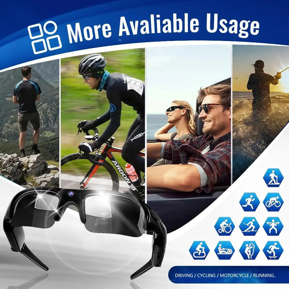 1080P Smart Camera Sunglasses, Wifi Video Recording Glasses, Smart Wireless Glasses, Multifunctional Smart Glasses, Long Battery , UV Protection Lens, Hands-Free Wearable Eyewear for Cycling, Running, Skiing and Travel