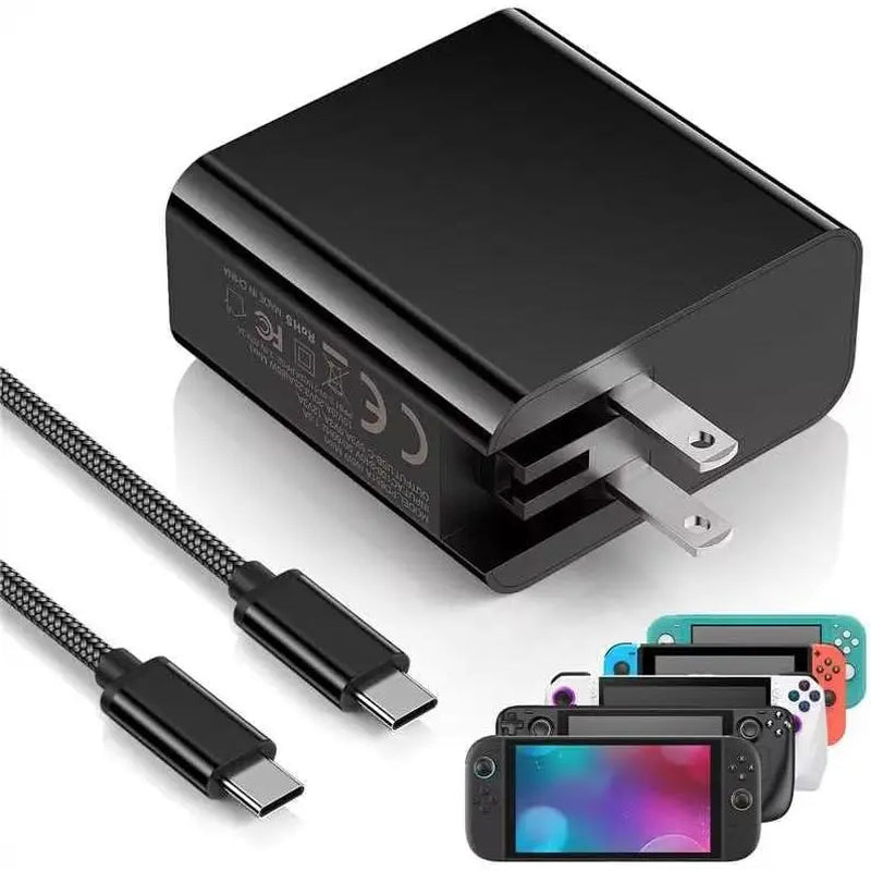 2 AC Adapter Charger 65W for 2/1/Oled/Steam Deck with Foldable Plug & 6.6FT USB-C for Switch2/1/Oled/Lite Steam Deck, ROG Ally