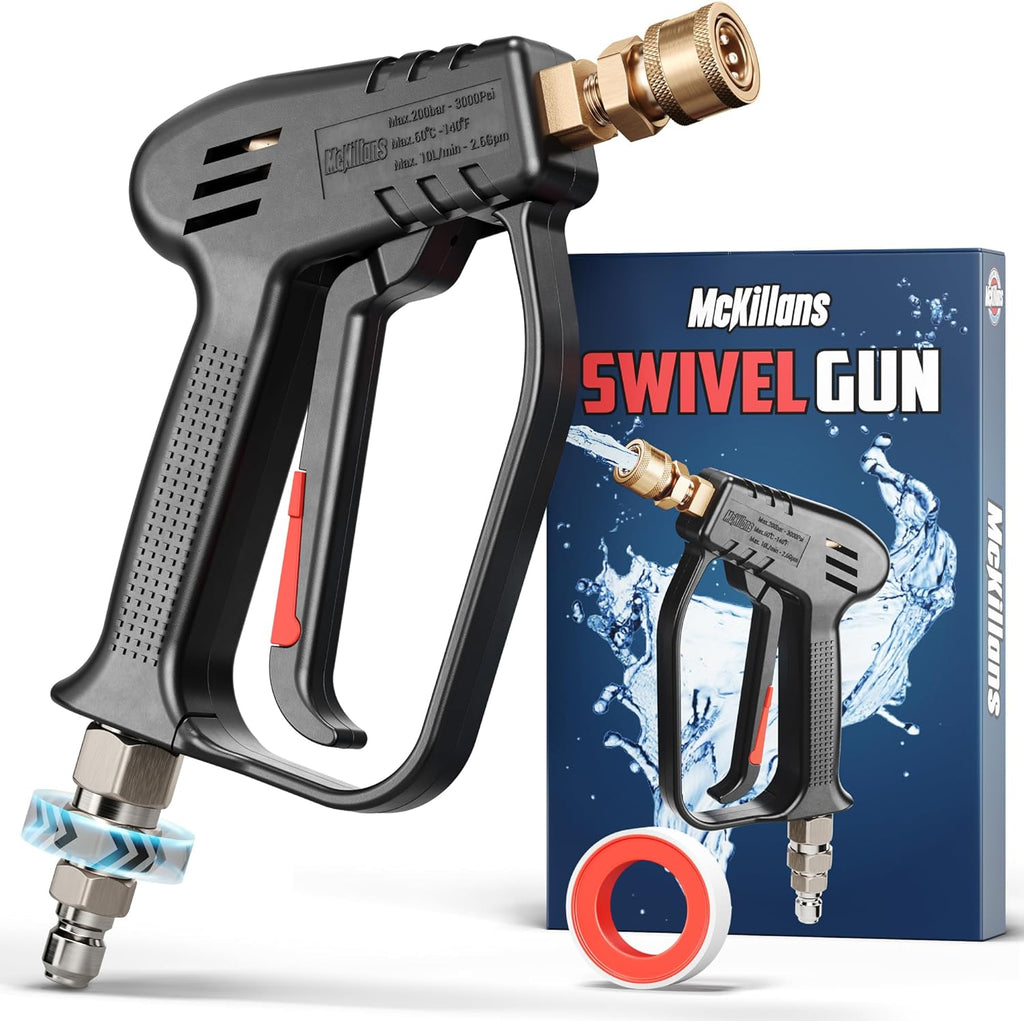 ® Short Pressure Washer Gun with Swivel - High Pressure Water Handle with 3/8" Male Plug and 1/4” Quick Connector Coupler - Power Washer Gun Compatible with Foam Cannon - Car Wash Foam Gun