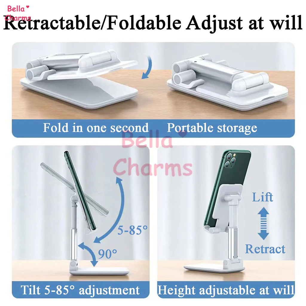 Foldable and Adjustable Cell Phone Stand – Universal Desk Phone Holder Compatible with Iphone and All Smartphones, Stable and Portable Design for Office, Home, and Travel, Ideal for Video Calls, Watching Movies, and Hands-Free Usage