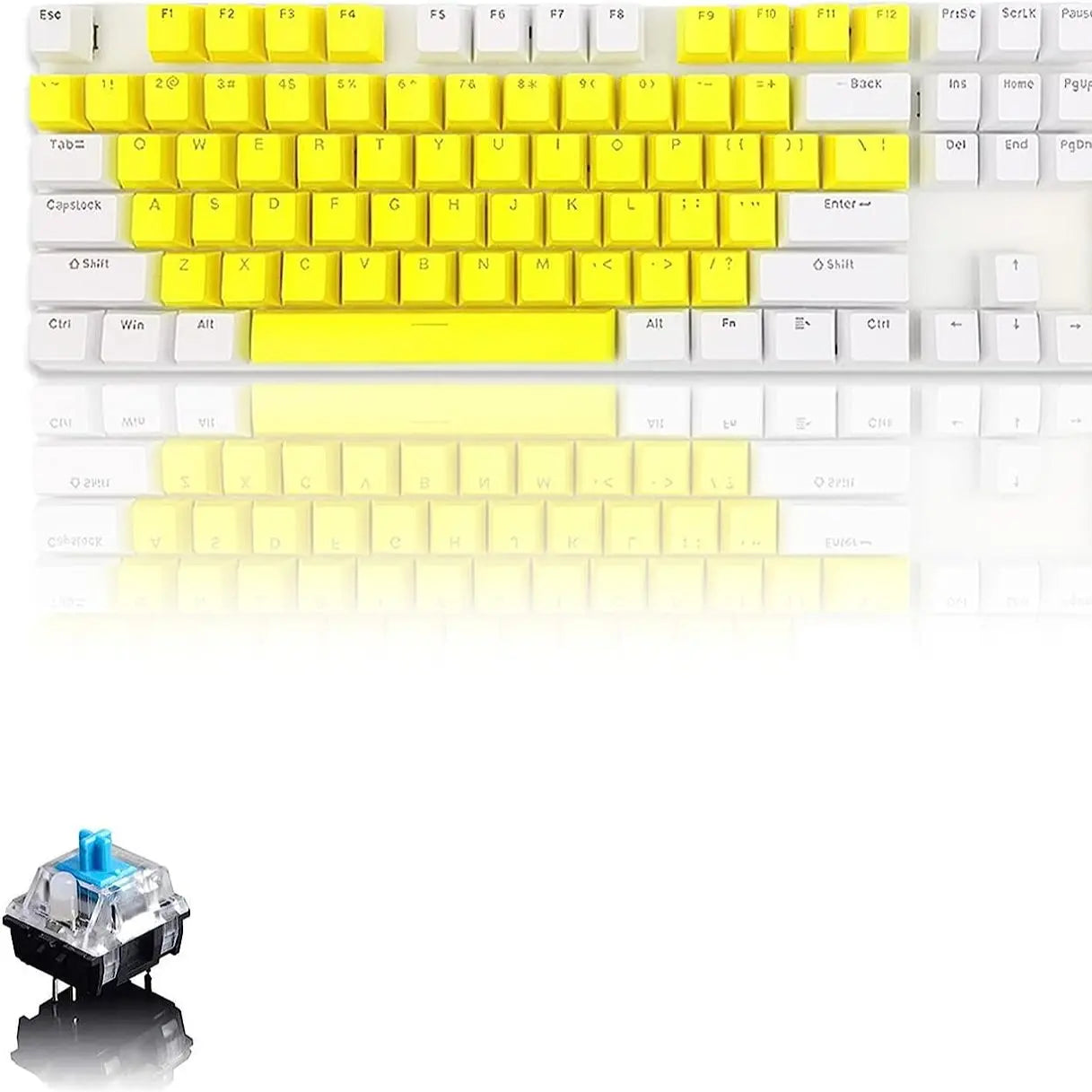 Basaltech K1-Series Wired 104-Key Full Sized Blue Switch Mechanical Keyboard with Backlit, Yellow Keys, and 12 Multimedia Keys for PC Gaming