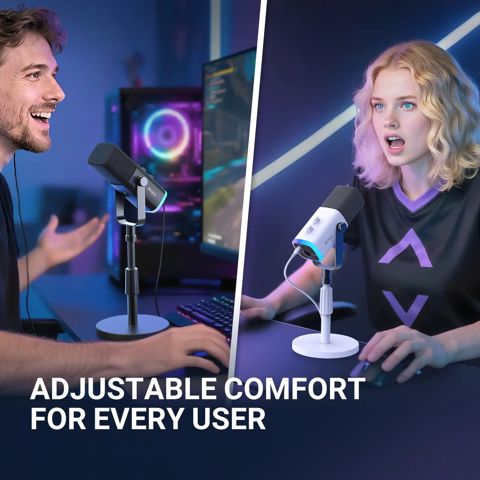 FIFINE AM8S Gaming Microphone with Adjustable Stand, Height Adjustable Heavy-Duty Metal Stand, RGB Dynamic Mic with Quick Mute, Gain Volume Control, Headphone Jack, XLR/USB for Podcast, Streaming, Recording, PC PS5 Gamer, Audio Interface Mixer, Smartphone
