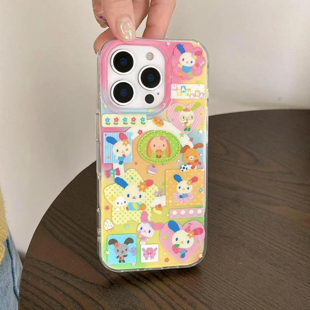 Magnetic Dual-Layer Heart Rainbow Rabbit Protective Smartphone Case Cover for Apple Iphone 17 Pro Max, Fashionable Women'S Simple Design, No Wooden Material