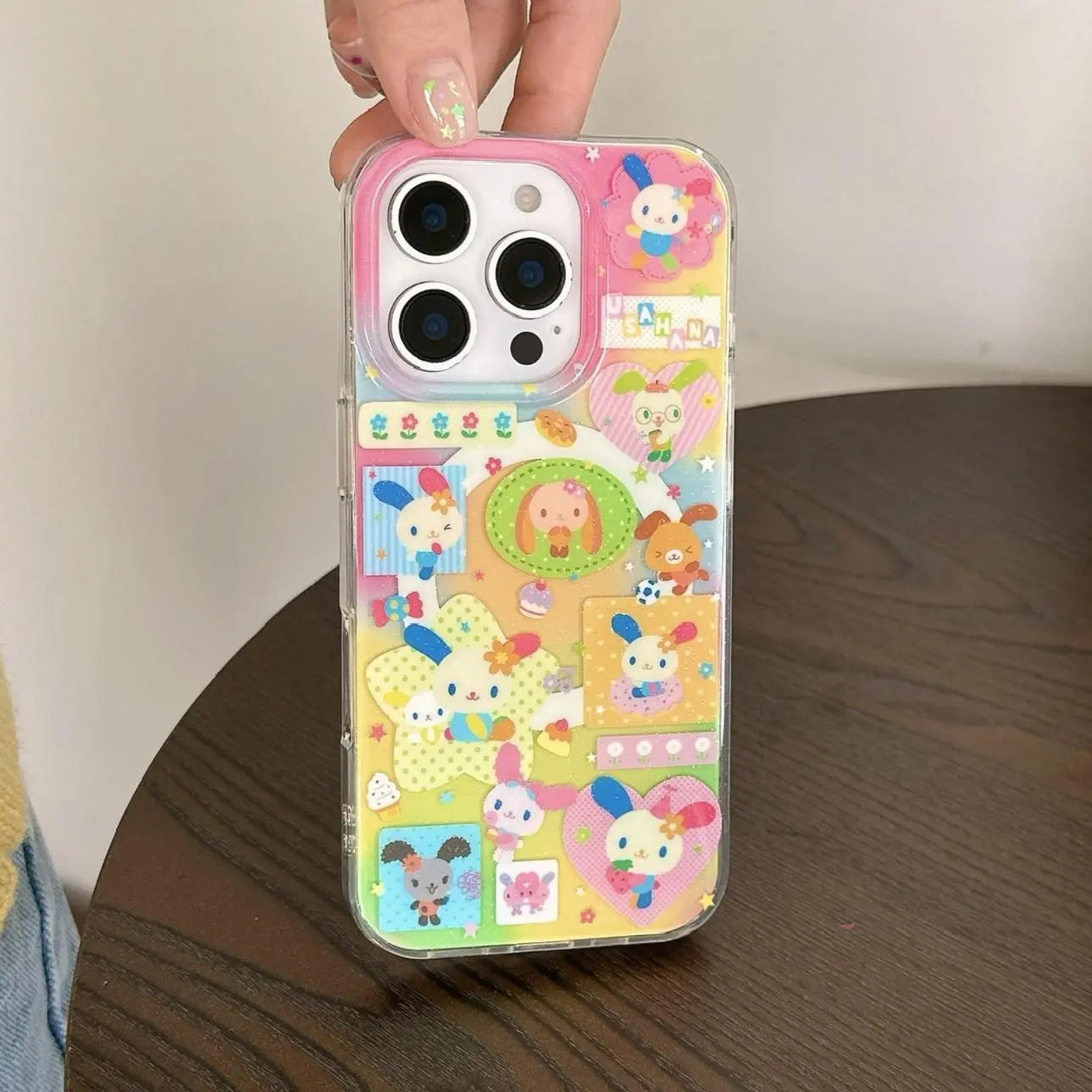 Magnetic Dual-Layer Heart Rainbow Rabbit Protective Smartphone Case Cover for Apple Iphone 17 Pro Max, Fashionable Women'S Simple Design, No Wooden Material
