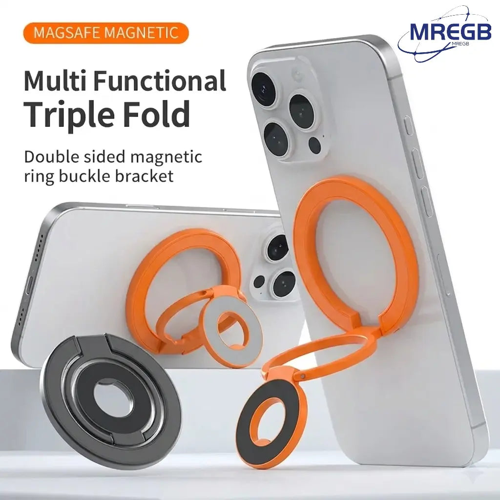 MREGB Magsafe Magnetic Ring Holder Cellphone Stand - N52 Strong Magnet, 360° Adjustable Dual-Axis, 3-Fold Metal Socket, Phone Accessories for Iphone 15/14/13/12 Pro Max, Samsung Smartphones, Mobile Magnetic Mount