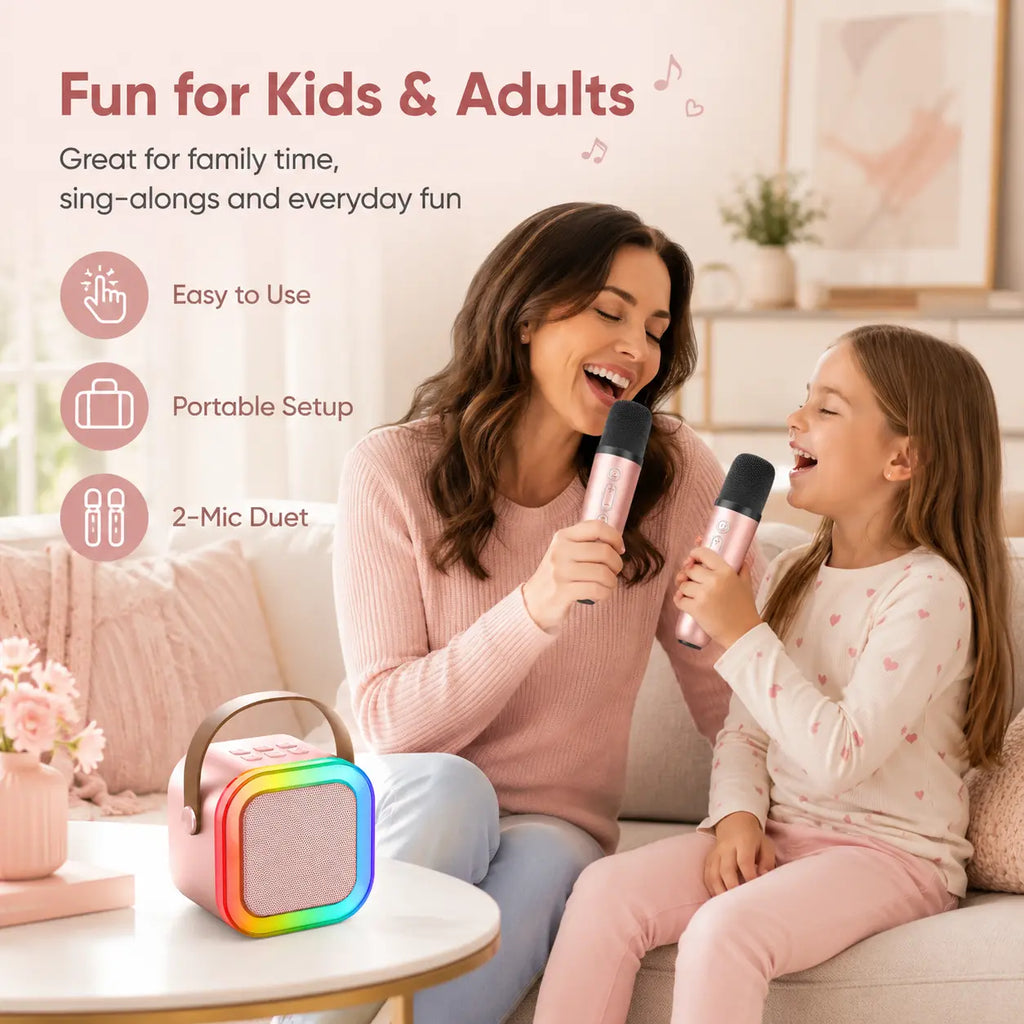 Portable Karaoke Speaker with Voice Changer, Multi-App Sing-Along Speaker for Home Parties, Family Fun & Gifts