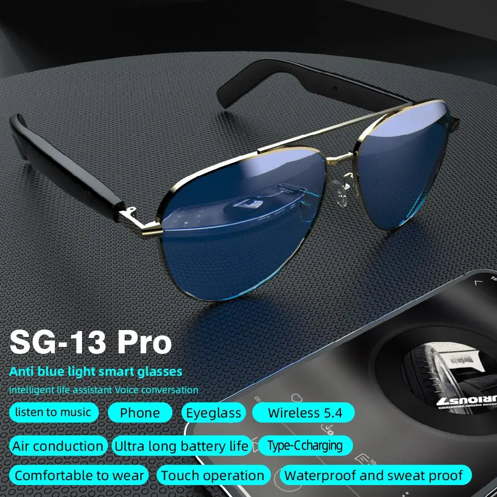 Multifunctional Smart Glasses, Touch Control Smart Sunglasses, Fashionable Bluetooth-Compatible Smart Glasses, Gift for Men & Women, Wearable, Wireless Smart Glasses, Wearable Tech Glasses
