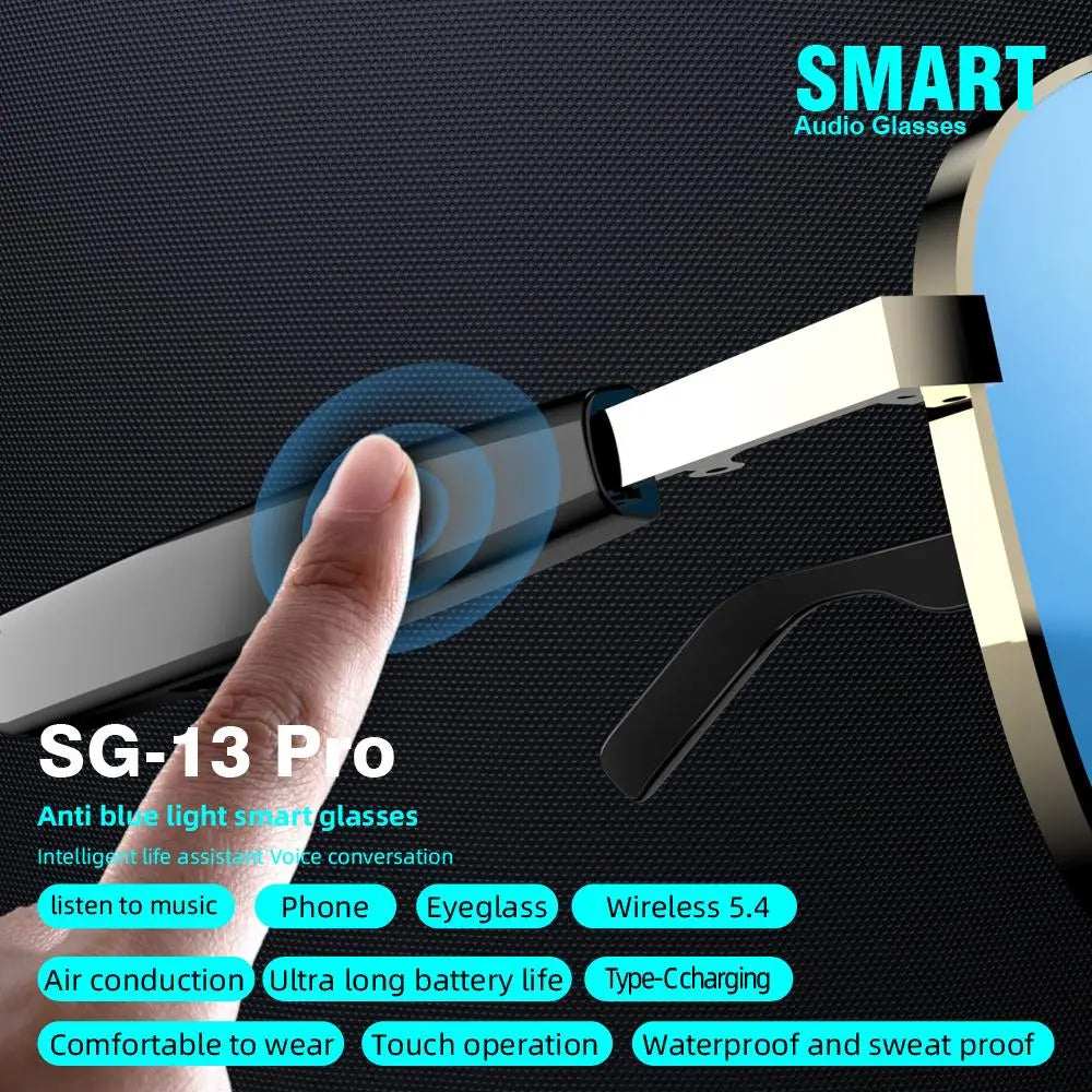 Multifunctional Smart Glasses, Touch Control Smart Sunglasses, Fashionable Bluetooth-Compatible Smart Glasses, Gift for Men & Women, Wearable, Wireless Smart Glasses, Wearable Tech Glasses
