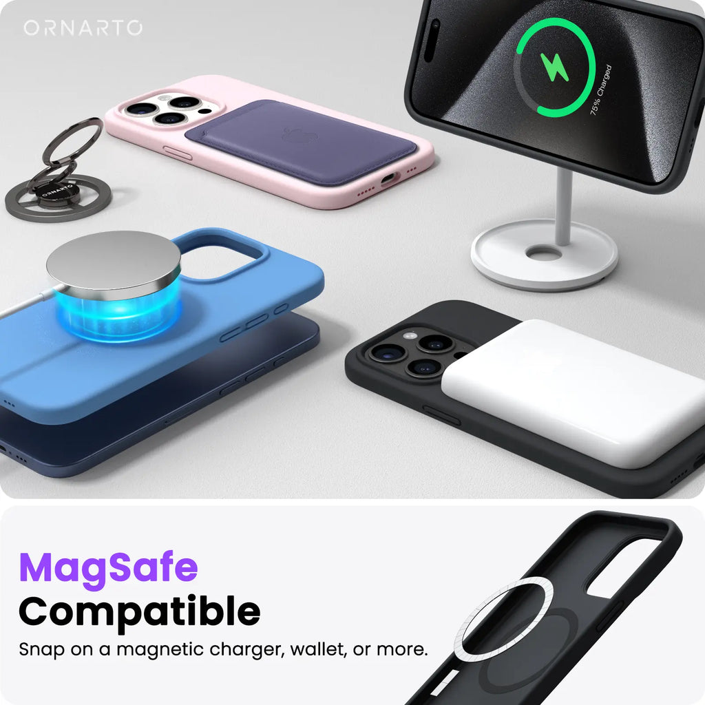 ORNARTO Liquid Silicone Magnetic Case Compatible with Iphone 15 Series , Wireless Charging Support Accessories Protection