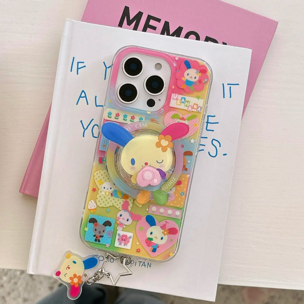 Magnetic Dual-Layer Heart Rainbow Rabbit Protective Smartphone Case Cover for Apple Iphone 17 Pro Max, Fashionable Women'S Simple Design, No Wooden Material