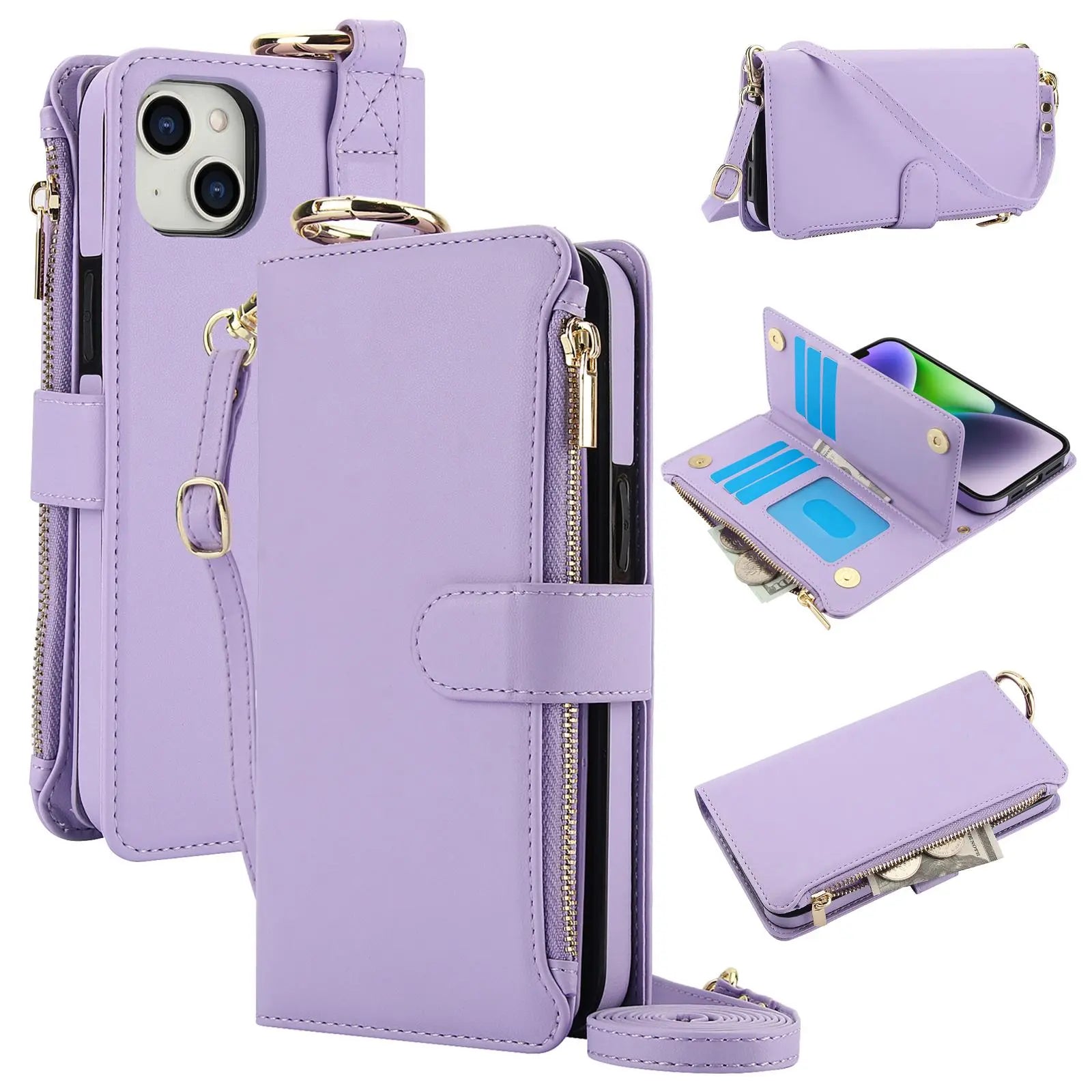 Crossbody Card Bag, Crossbody Phone Strap, Cell Phone Accessories, Multi Functional Wallet Flip Zipper with Hanging Rope Phone Case Suitable for Apple Iphone 17 Pro Max 17 Air 16 15 Pro Max 14 plus 13 Pro Multi Card Position Protective Cover for Women