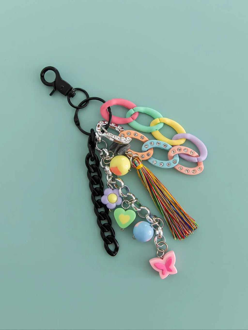 Cute Flower & Heart & Tassel & Chain Design Keychain, Floral Pattern Keychain, Keychain Wristlet Strap, Fashionable Phone Lanyard, Anti-Lost Phone Strap for Women & Girls, Mobile Phone Decoration Accessories, Cute Keychain Accessory