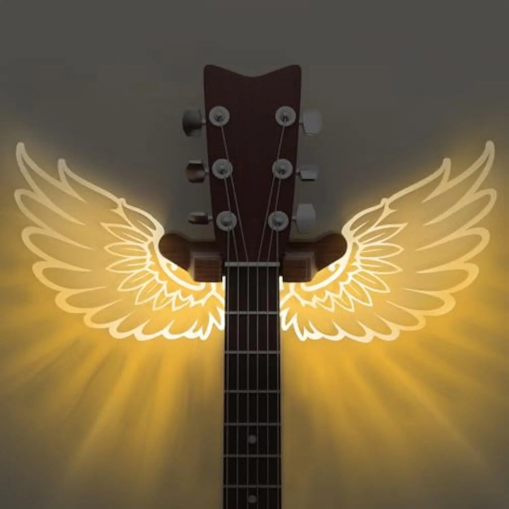 Luminous Angel Wings Guitar Hanger,Led Guitar Wall Mount Stand, Wooden Acrylic Guitar Holder Shelf, Wall Mount for Acoustic Electric Bass Ukulele, Room Decor, Gift for Music Lovers, Birthday Christmas Gift Lighting