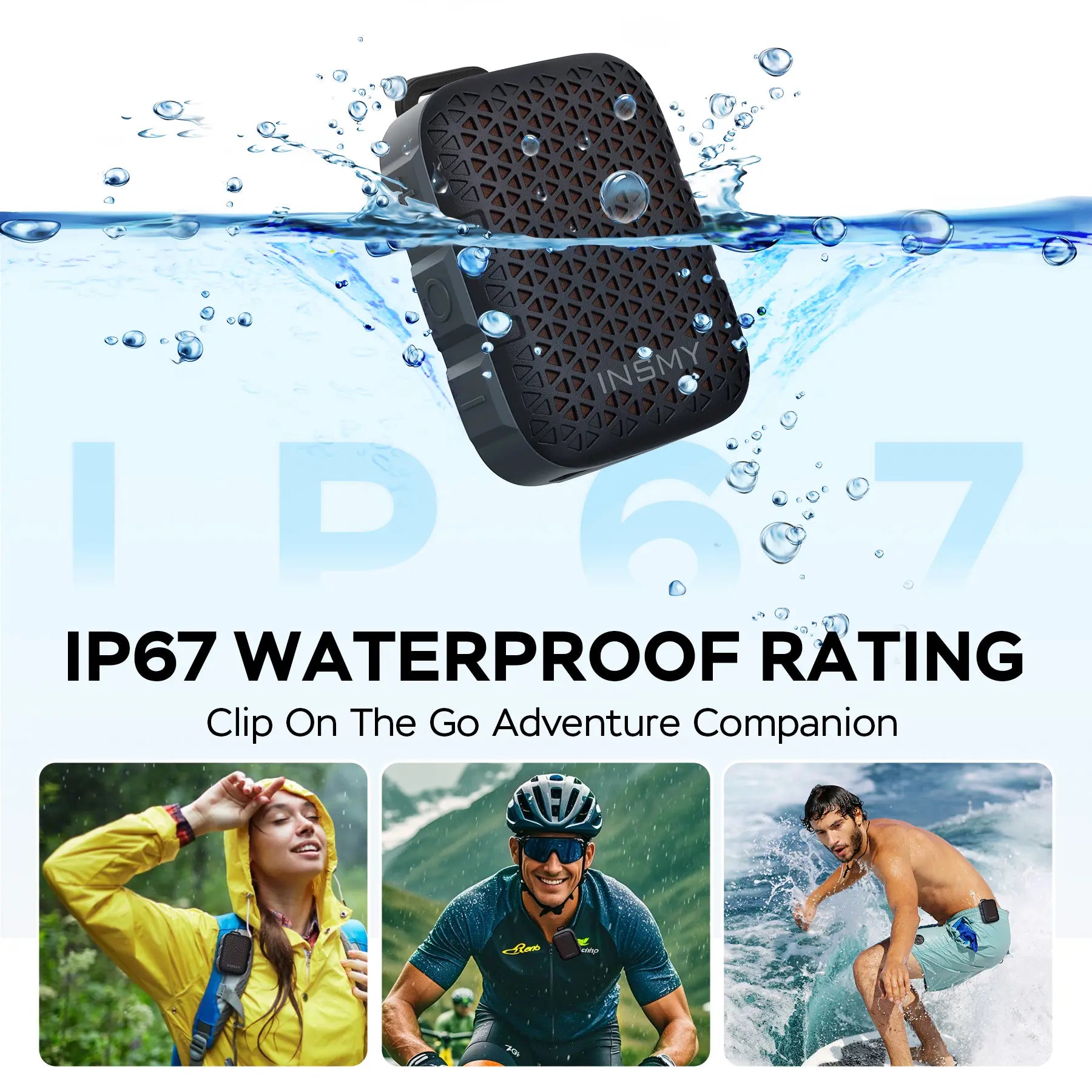 INSMY Wearable Bluetooth Speakers,Ip67 Waterproof,Clip-On Portable Small Personal Speaker/Clean Sound/Stereo Pair/Wireless 5.4/ENC Built-In Mic/Lightweight for Outdoor Golf Work Pool