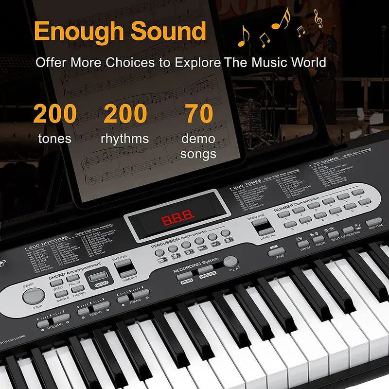 GAOMON 61-Key Electronic Keyboard Set for Kids & Beginners - Includes Stand, Stool, Headphones, Microphone & Carrying Bag - Perfect Musical Gift