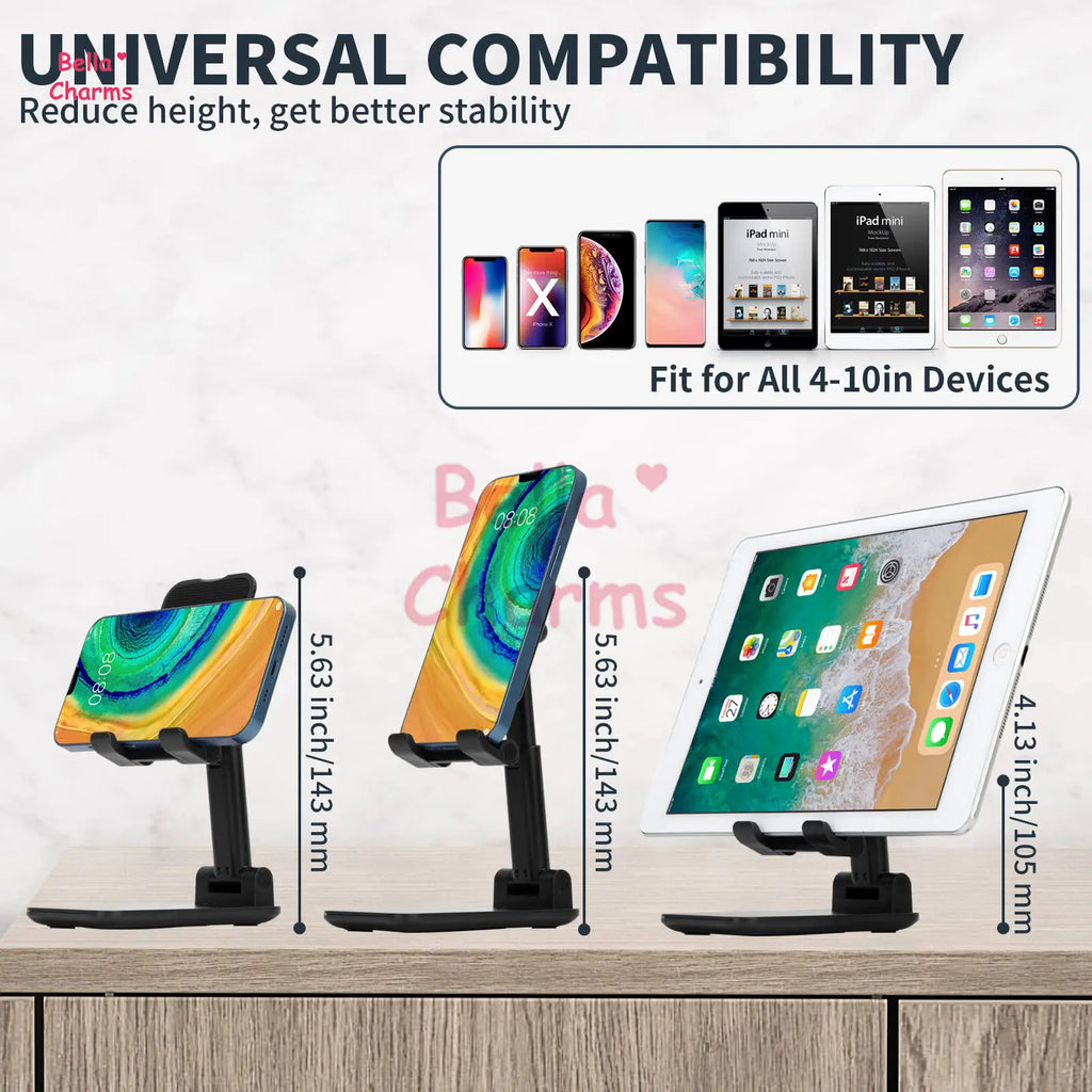 Foldable and Adjustable Cell Phone Stand – Universal Desk Phone Holder Compatible with Iphone and All Smartphones, Stable and Portable Design for Office, Home, and Travel, Ideal for Video Calls, Watching Movies, and Hands-Free Usage