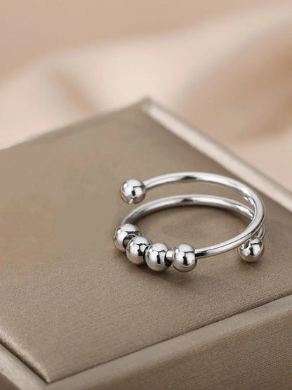 Vintage Fashion Double Spiral Anxiety Ring, round Beaded Design Cuff Promise Ring as Gift, Unisex New Trendy Ring Jewelry