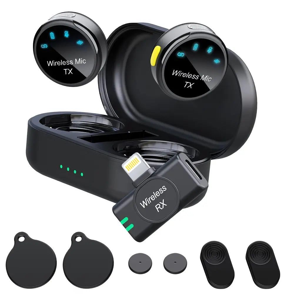 Wireless Lavalier Microphone for Iphone/Android/Camera/Pc/Laptop,30H Battery Life, 1000Ft Range, Noise Cancellation, Button Size Lapel Microphone for Iphone/Ipad/Video Recording/Streaming/Youtube