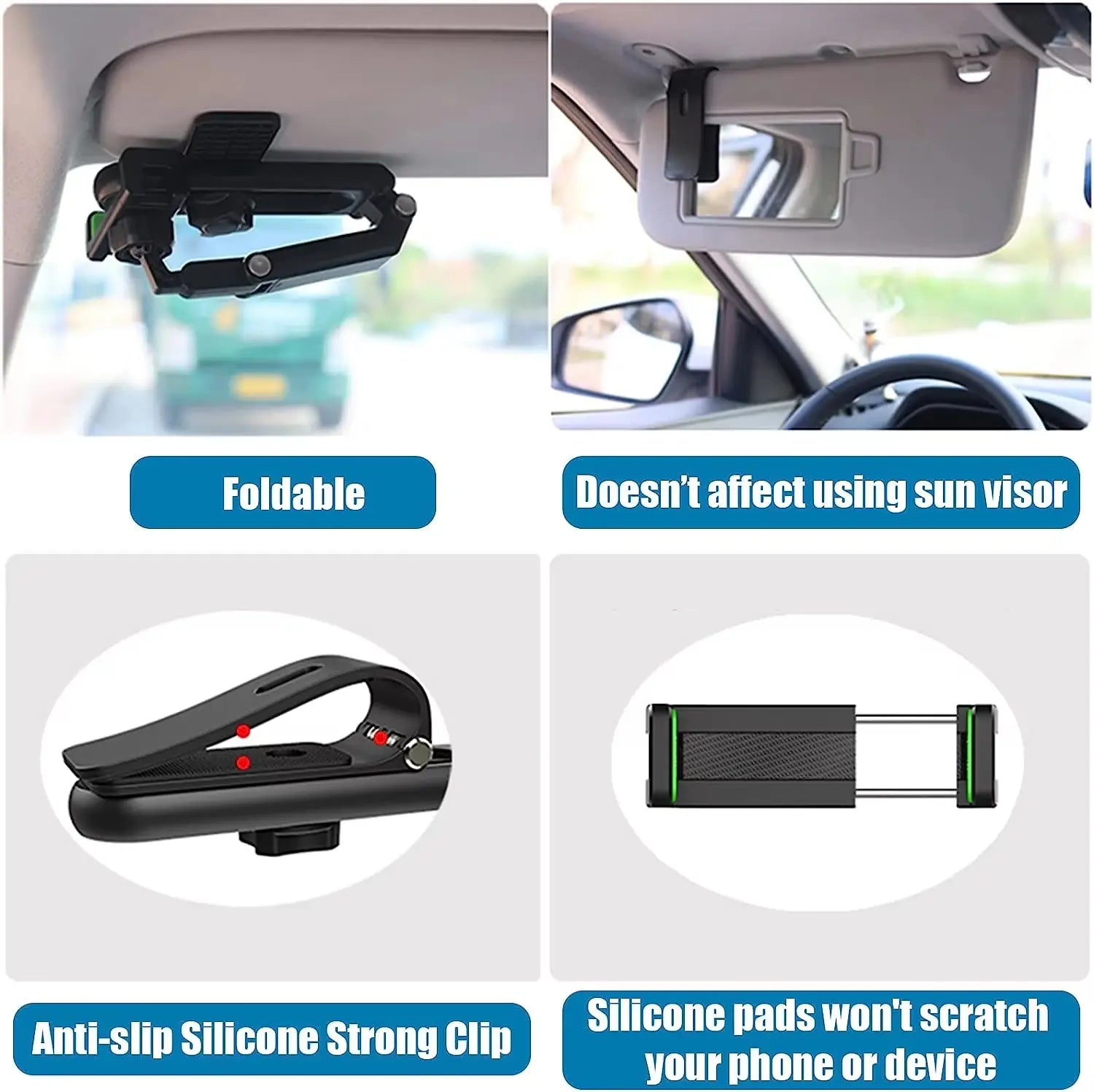 This New Multi-Functional Sun Visor Universal 360-Degree Rotating Phone Holder Is Suitable for Any Setting, Including Cars, Kitchens, and Bedrooms. It'S a Car-Mounted Rotating and Telescopic Phone Holder.
