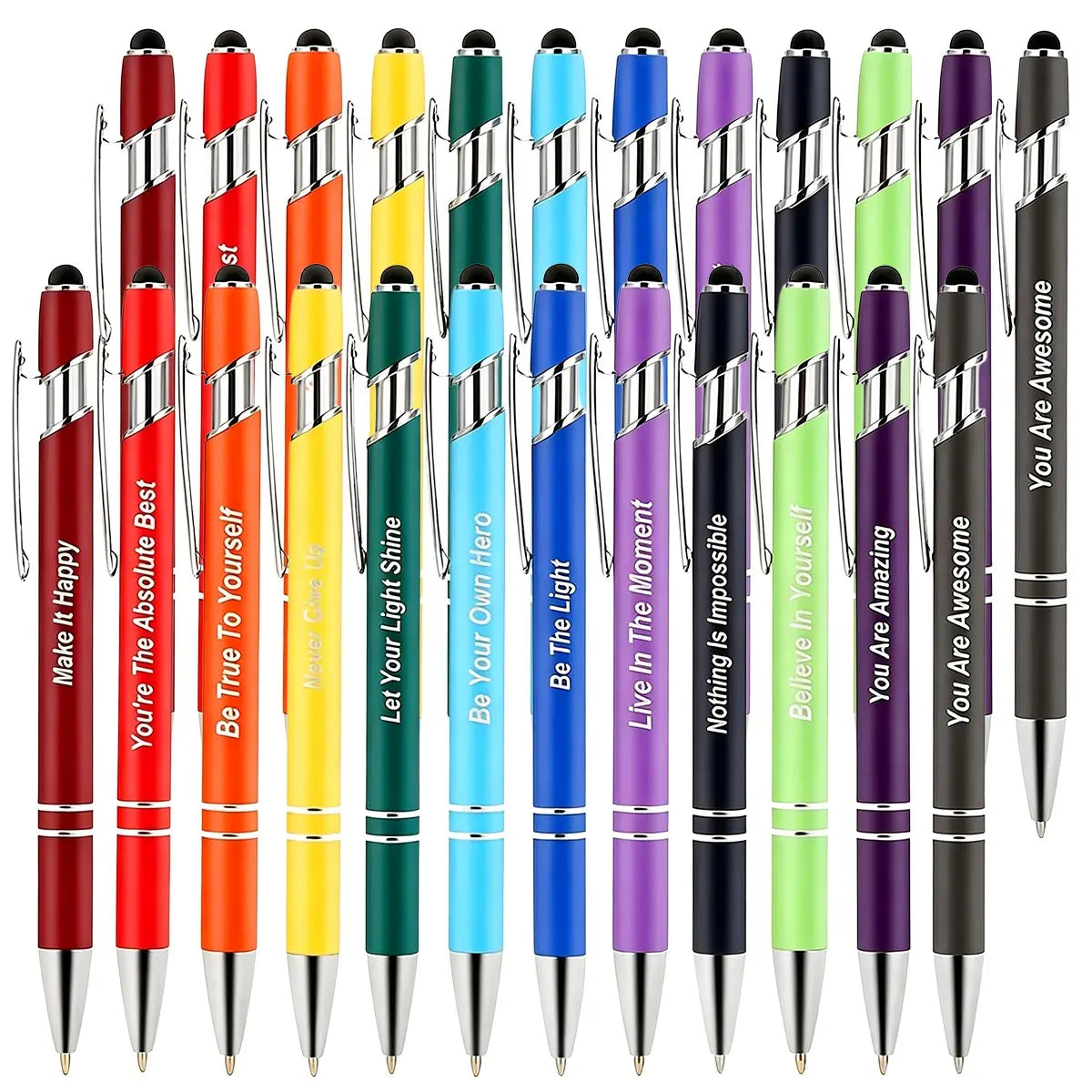 24 Pcs Inspirational Ballpoint Pens, Inspirational Quotes, Motivational Ballpoint Pen with Stylus Tip, Funny Ink Pens Bulk, Aesthetic Pens, Cool Pens, Inspirational Gifts for Women Men, Teacher Coworkers Nurse, Office Supplies Black Ink Smooth Writing